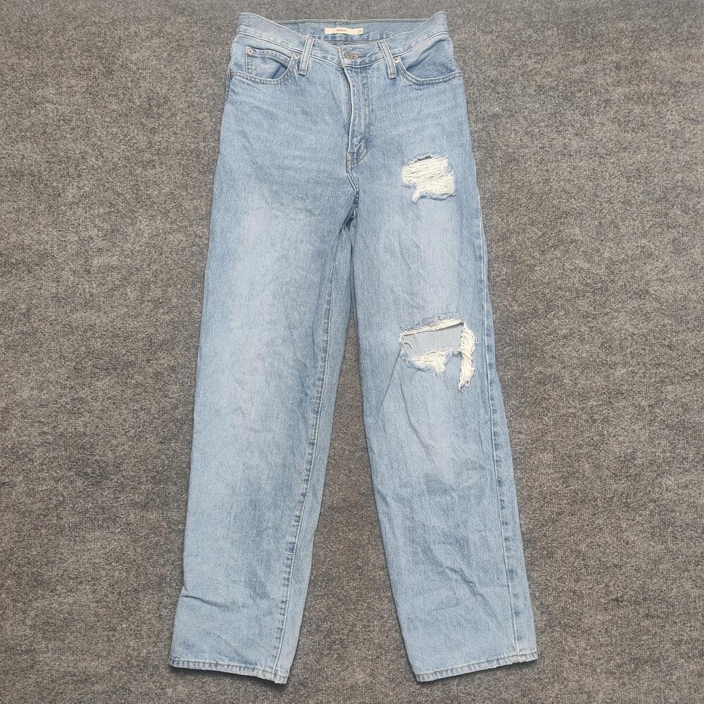 Levis 94 Baggy Jeans Womens 26 Light Wash High Rise Relaxed Distressed Denim